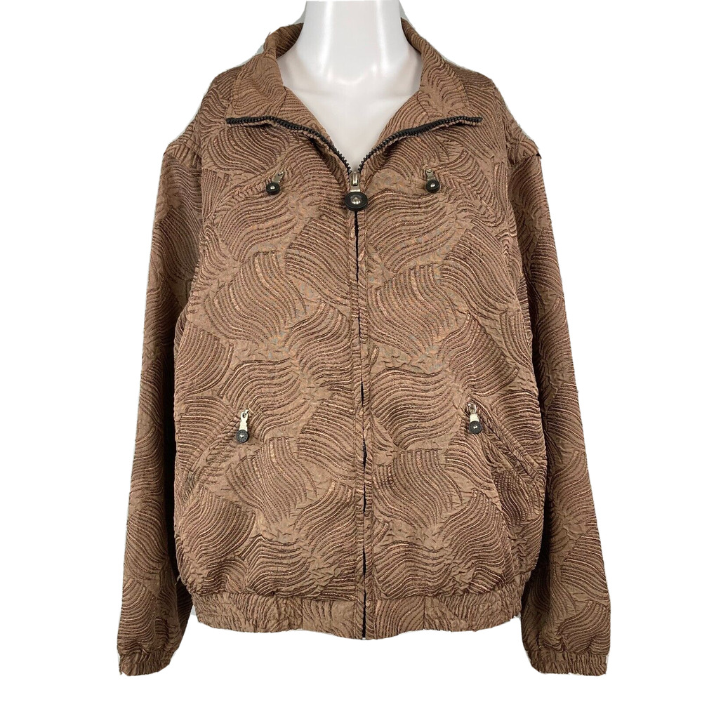 Jamie Sadock Jacket Womens Sz M Brown Metallic Textured Full Zip Golf Coat